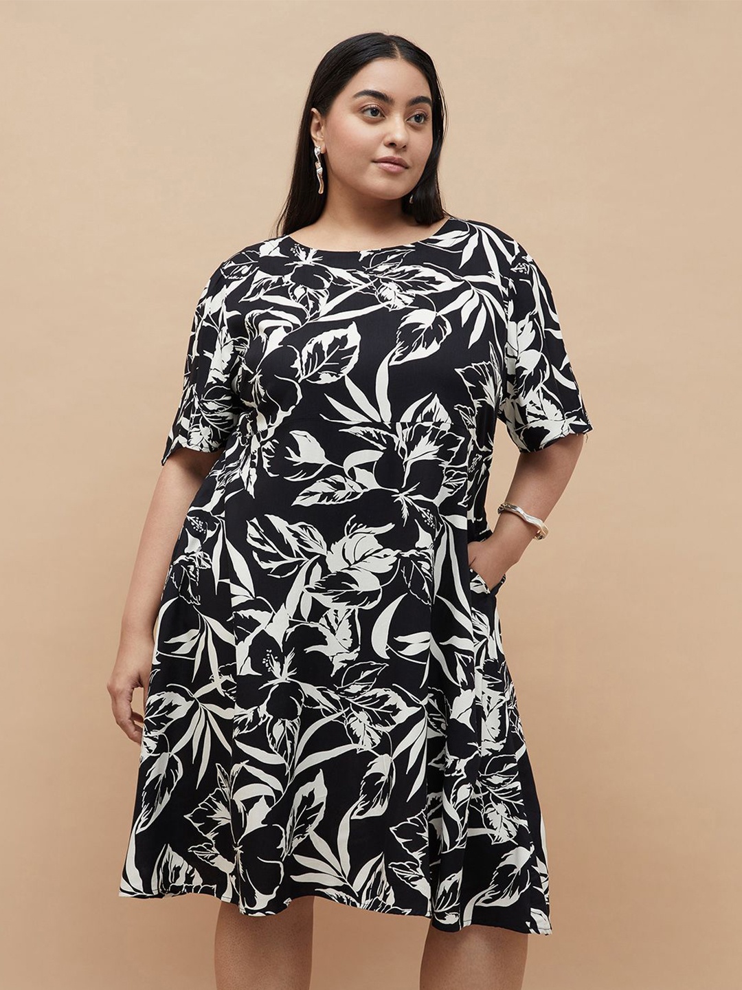 

Nexus by Lifestyle Floral Print A-Line Dress, Black