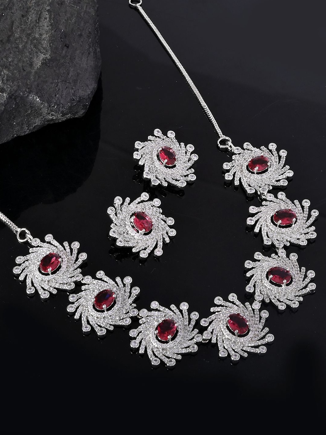 

Voylla Rhodium-Plated AD-Studded Jewellery Set, Silver