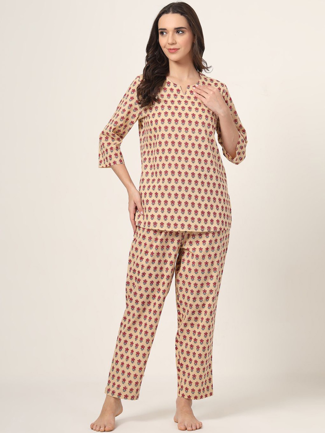 

Style Quotient Printed Pure Cotton Night Suit, Off white