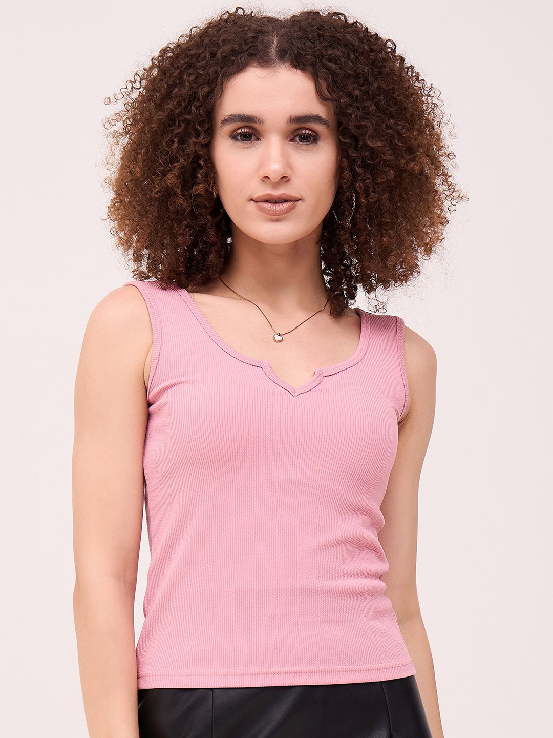 

DressBerry Women Striped Jewel Neck Sleeveless Top, Pink