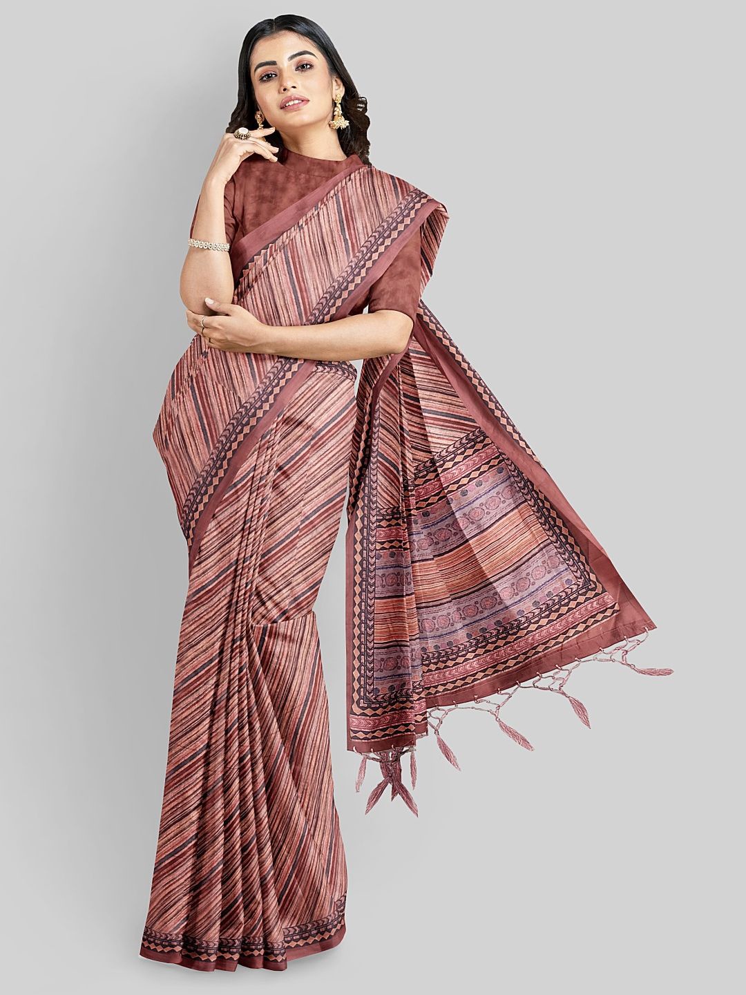 

Avyay Creation Leheriya Chanderi Saree, Brown