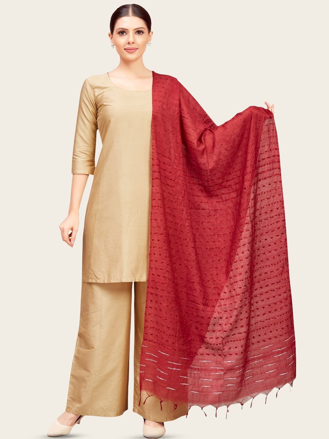 

Studio Shringaar Striped Viscose Rayon Shibori Dupatta, Maroon