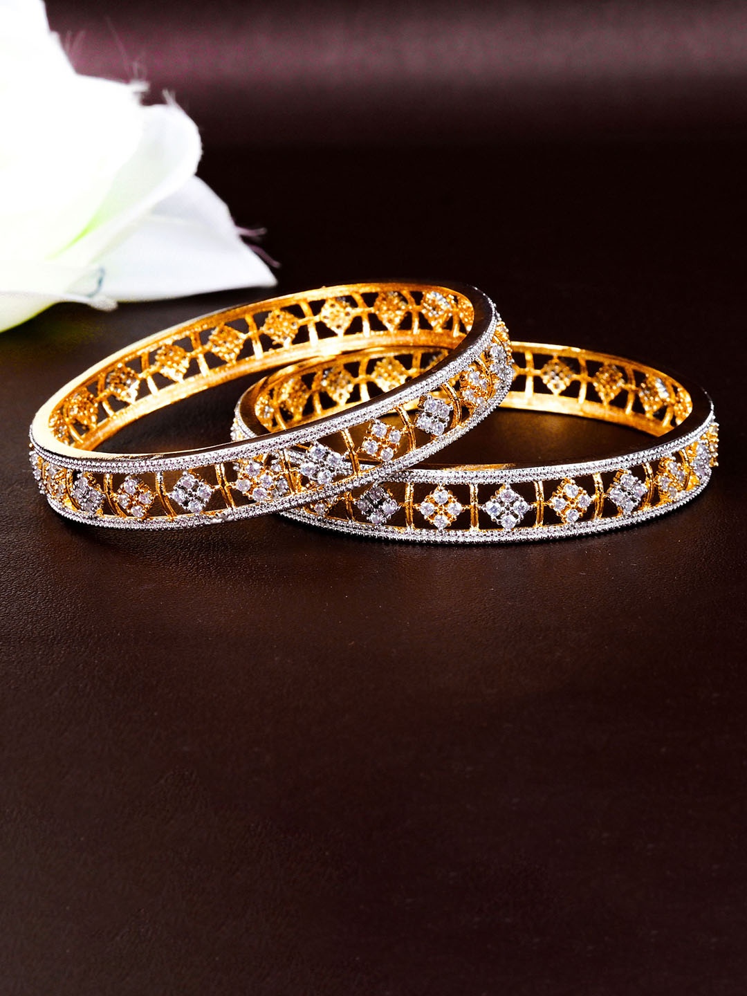 

Zevarly Set Of 2 Gold-Plated CZ Studded Bangles