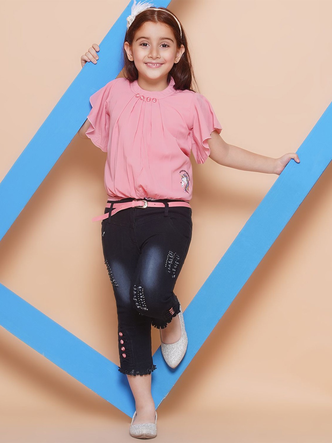 

BAESD Girls Printed Top with Capris, Pink