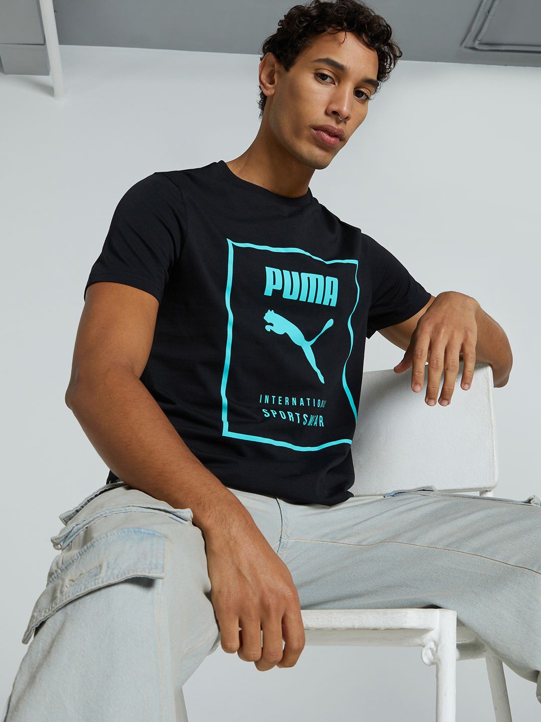 

Puma Ess Box Men's Graphic Cotton Slim Fit Tee, Black