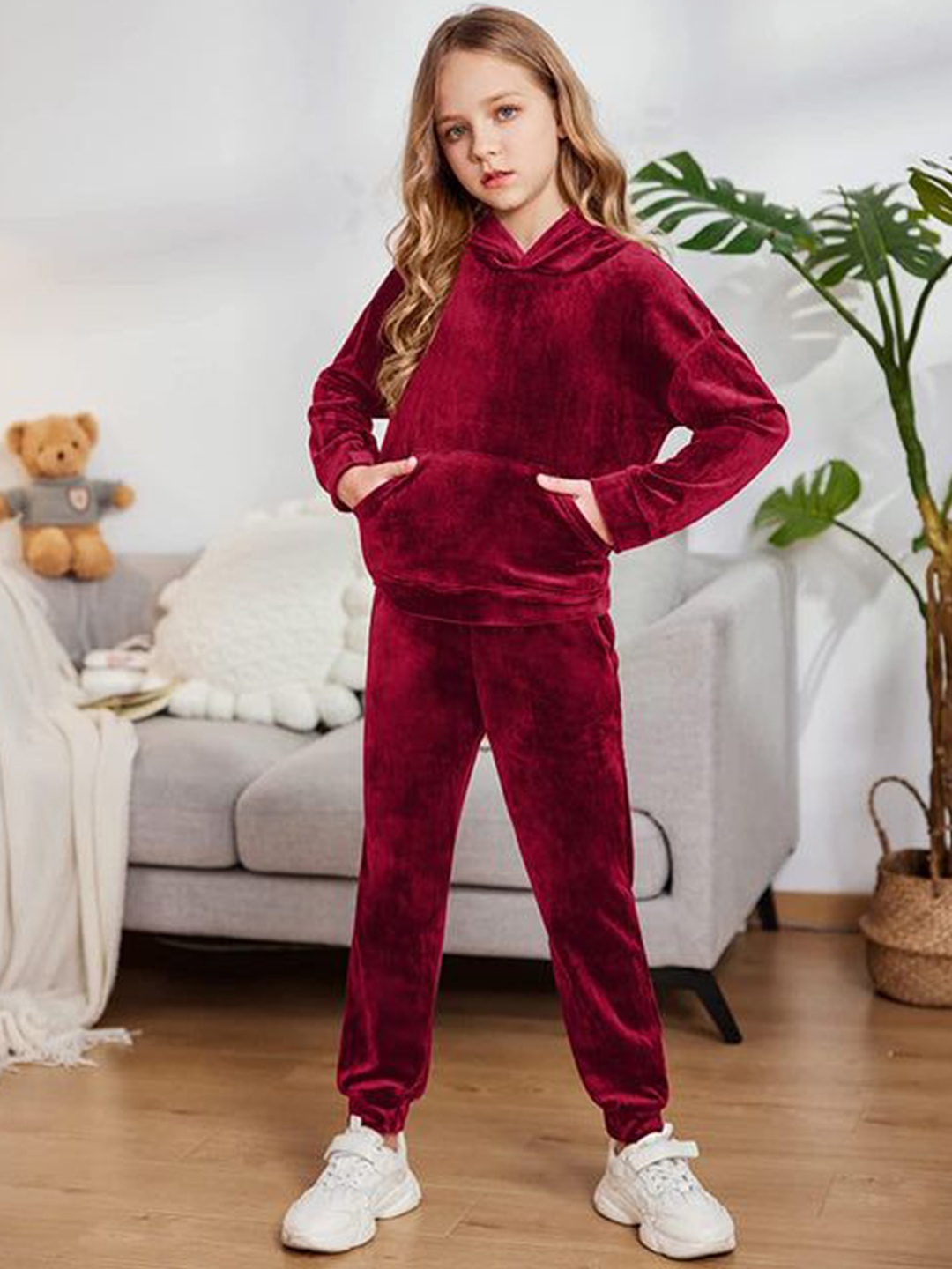 

R Cube Girls Sweatshirt With Trousers Clothing Set, Red