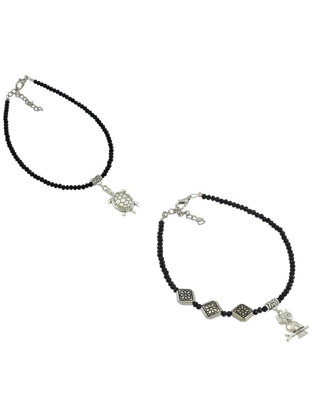 

HIGH TRENDZ Combo pack of 2 Single Leg Beads Alloy Anklet, Black