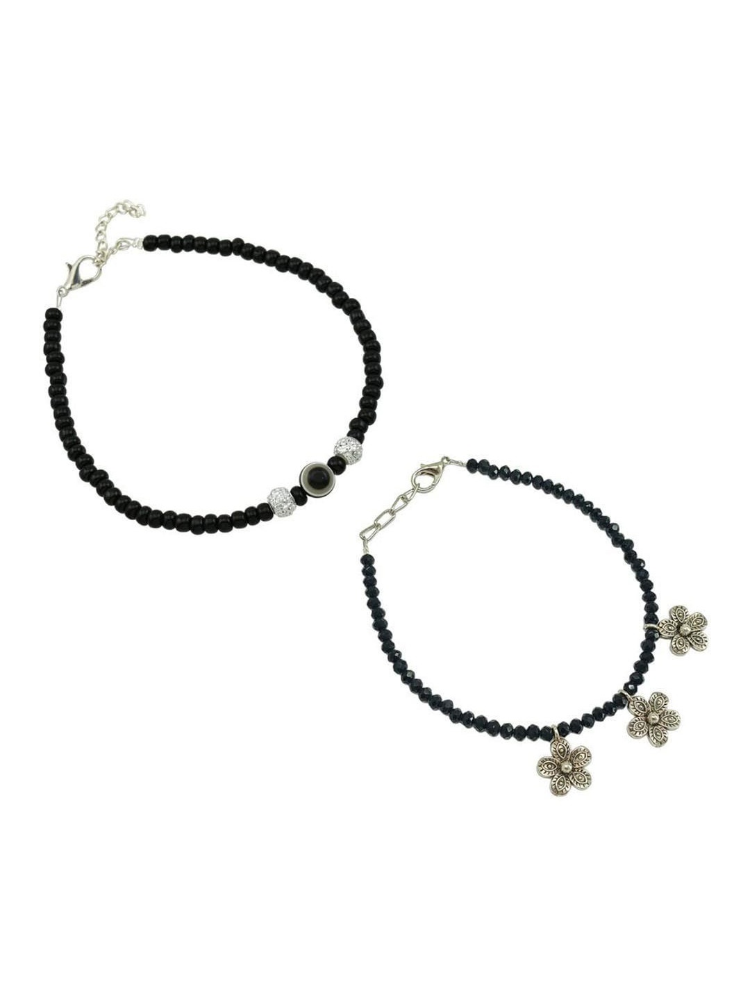 

HIGH TRENDZ Set of 2 Beaded Anklet, Black