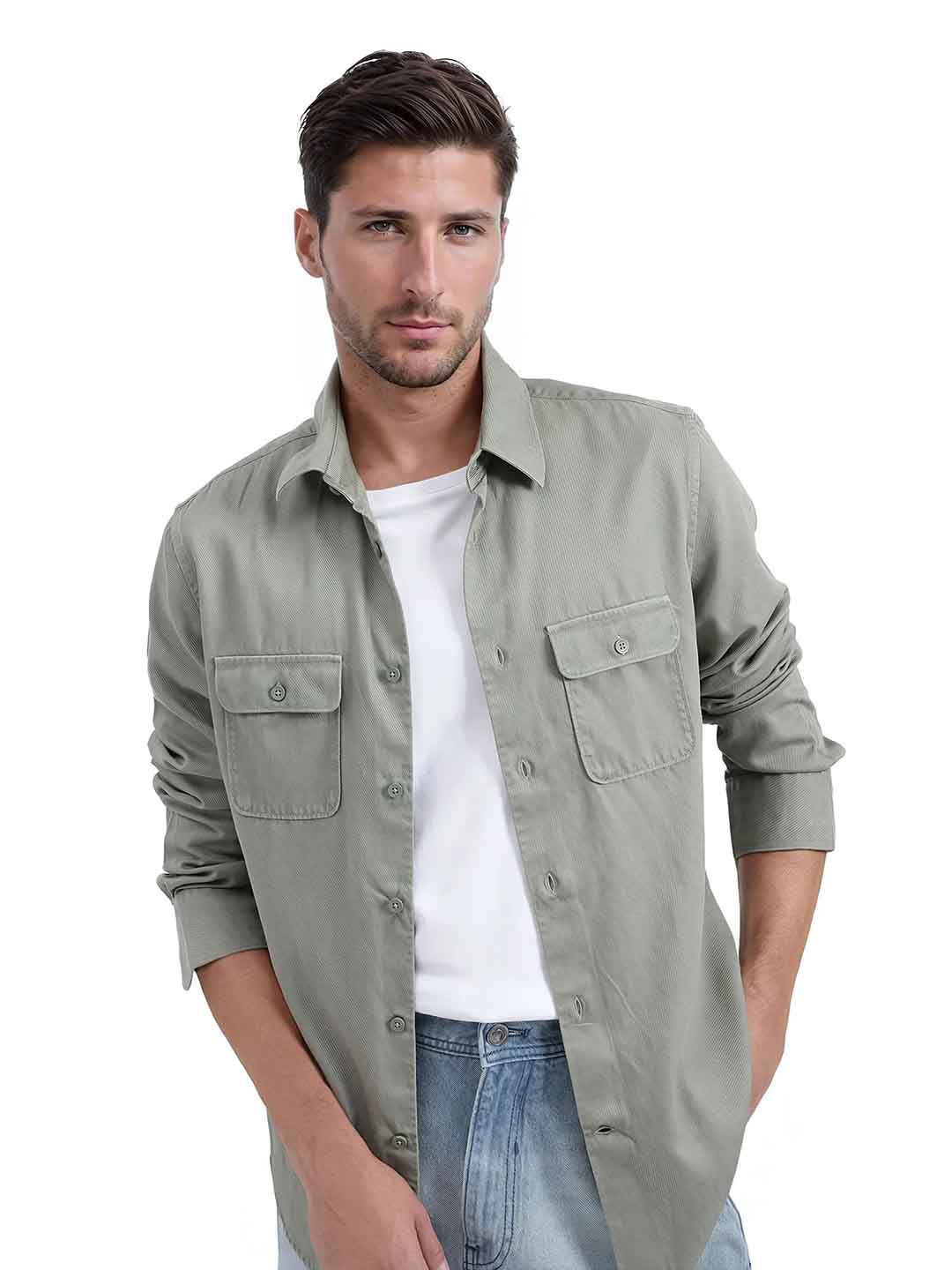 

RARE RABBIT Men Comfort Spread Collar Solid Cotton Casual Shirt, Grey