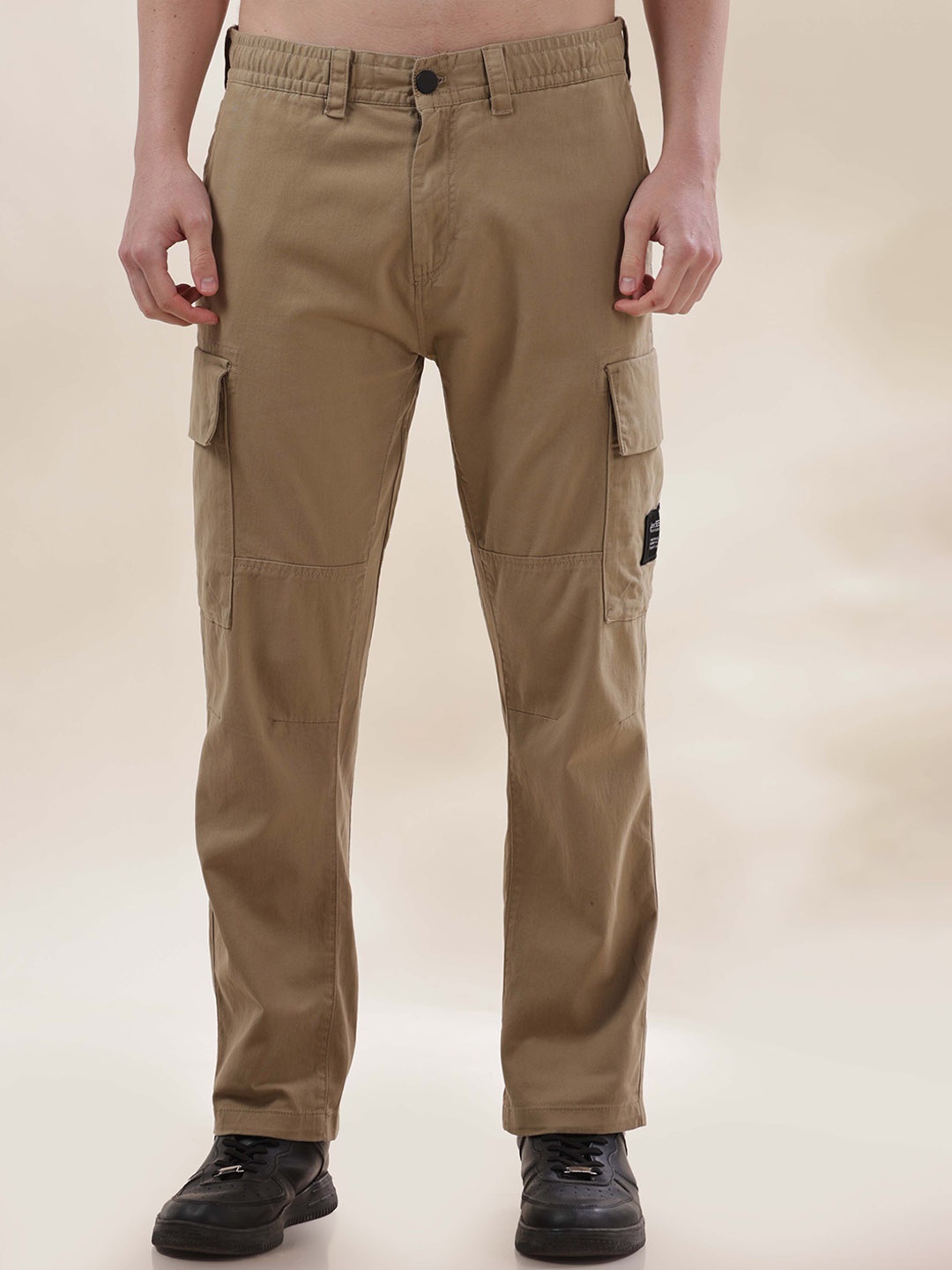 

HERE&NOW Men Slim Fit Cargos Trousers, Khaki