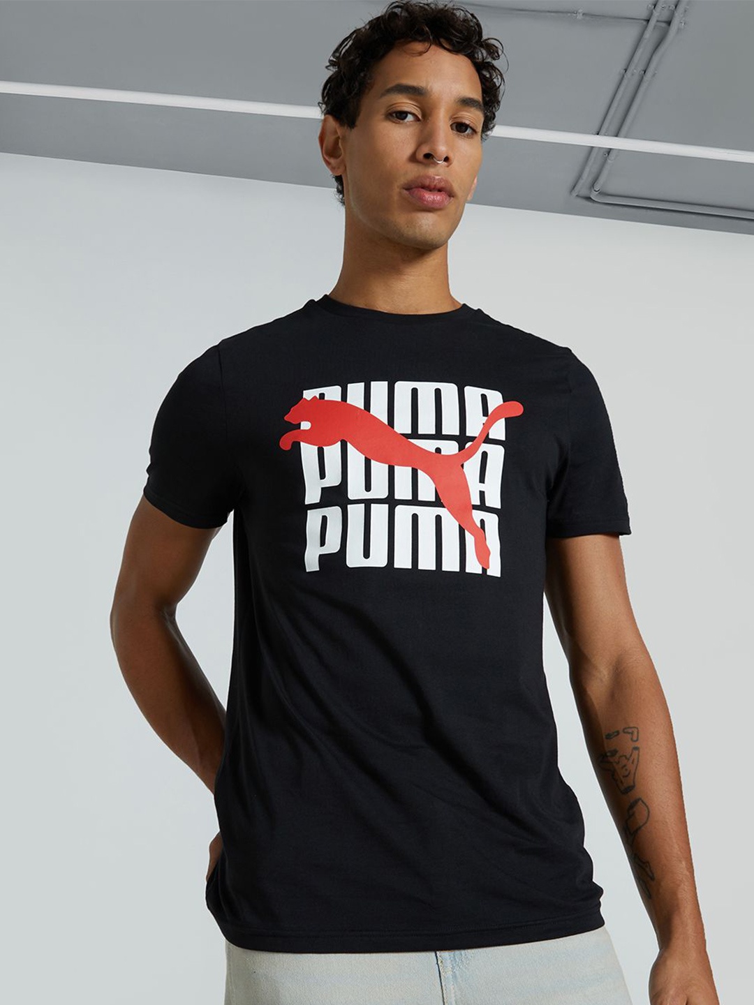 

Puma Ess Graphic Printed Slim Fit Short Sleeve T-Shirt, Black