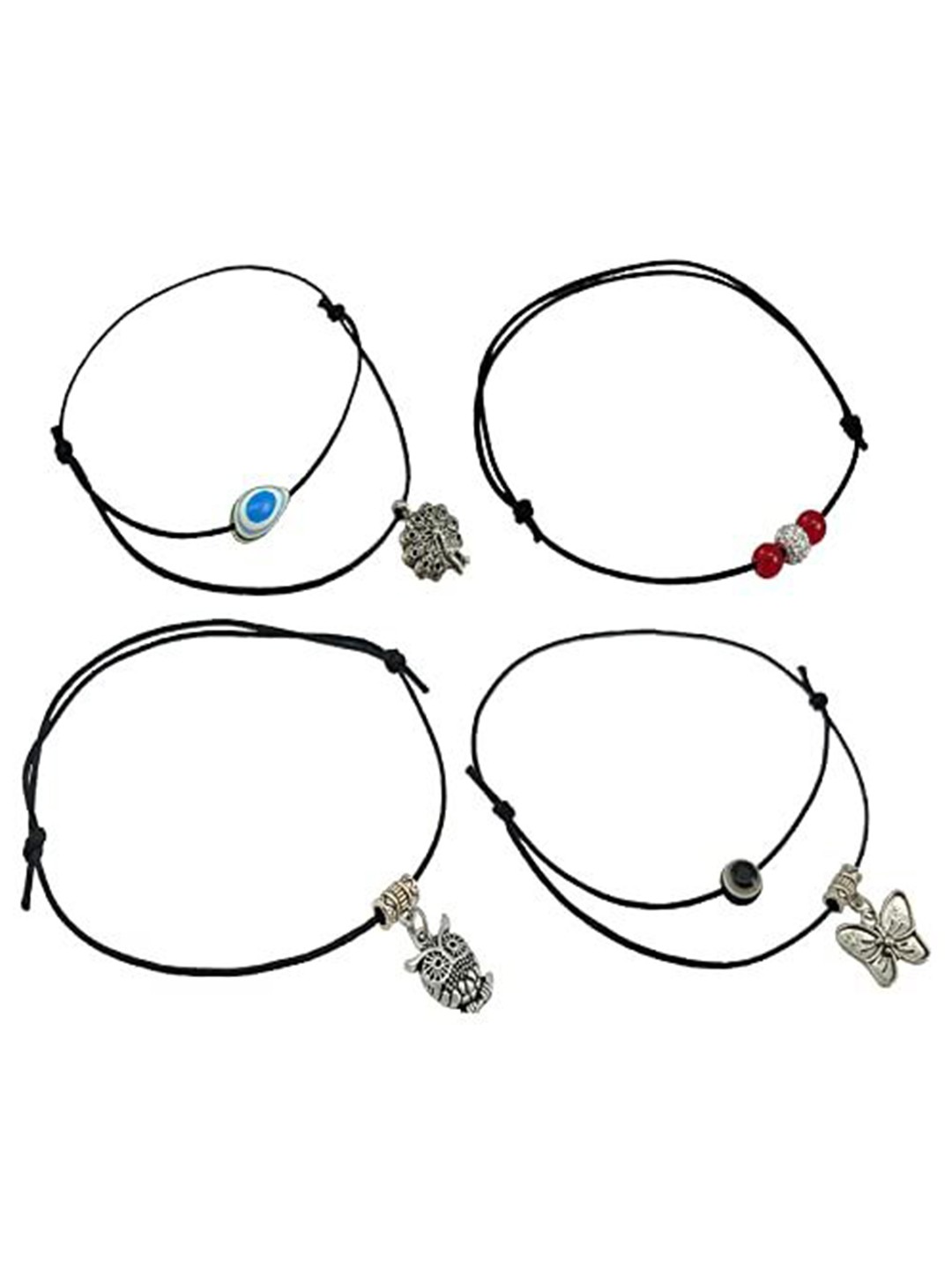 

HIGH TRENDZ Set Of 4 Oxidized Single Leg Anklets, Black