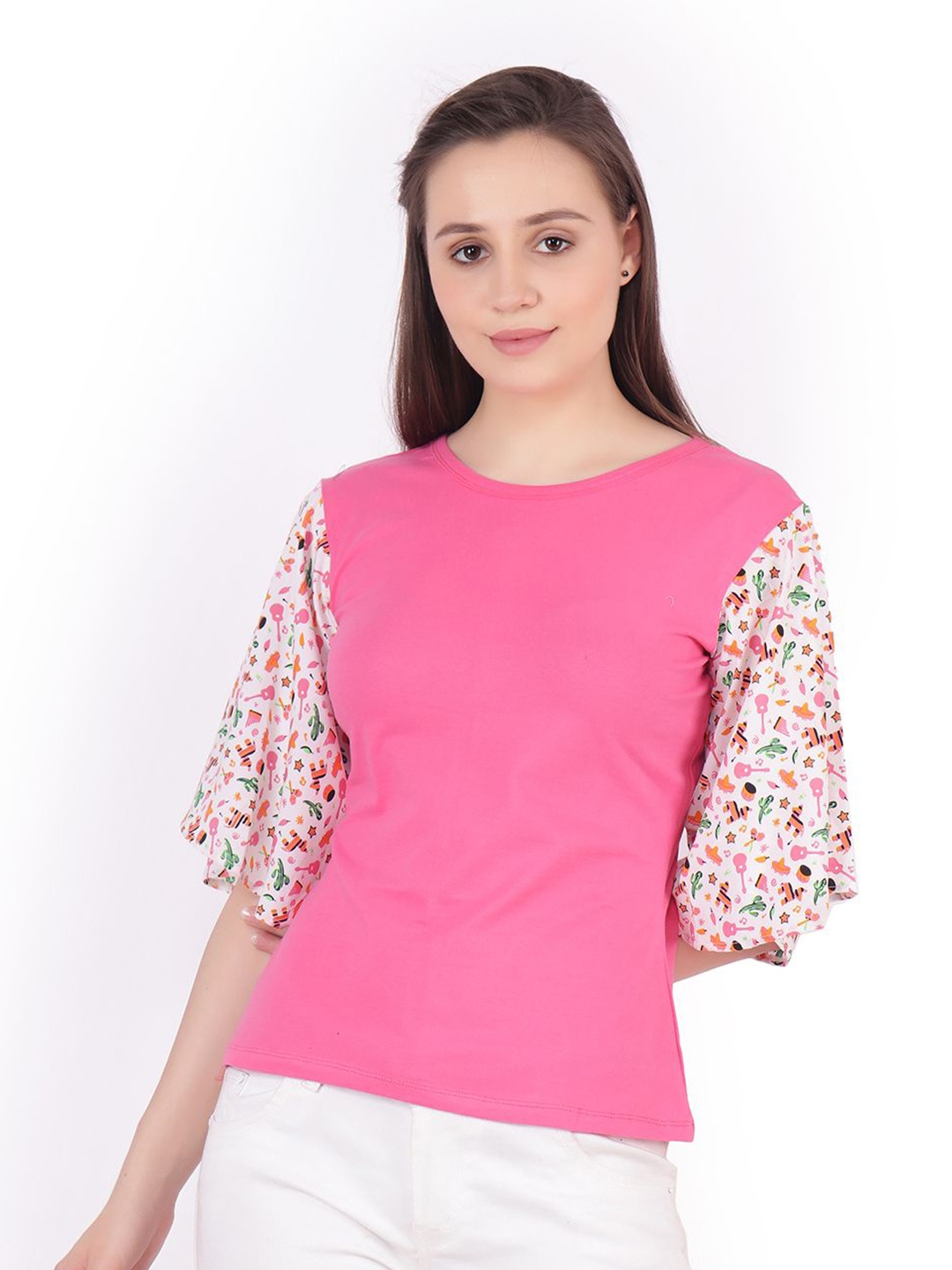 

BAESD Floral Print Flared Sleeve Top, Pink