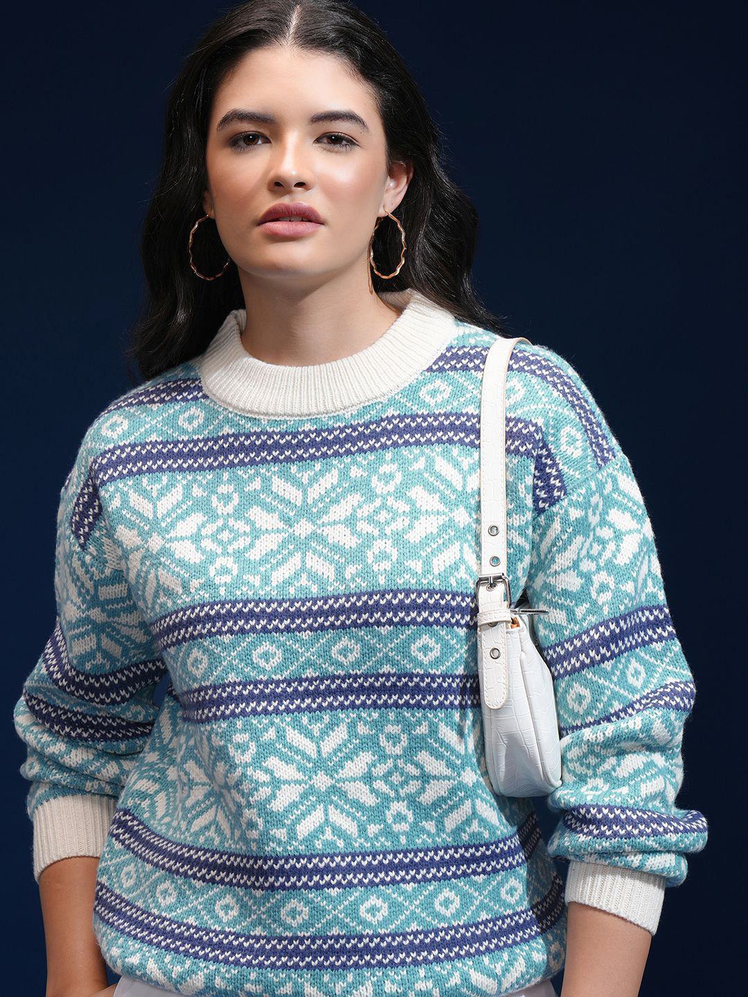 

ESPYR By Tokyo Talkies Women Cable Knit Pullover, Blue