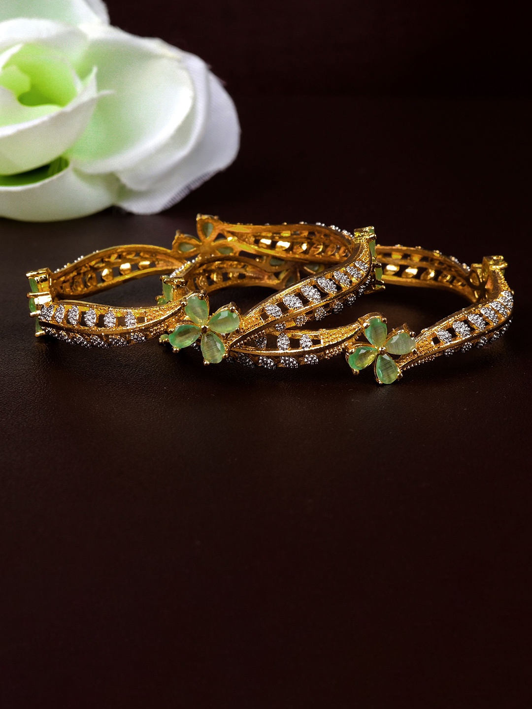 

Zevarly Set Of 2 Gold-Plated CZ Studded Bangles