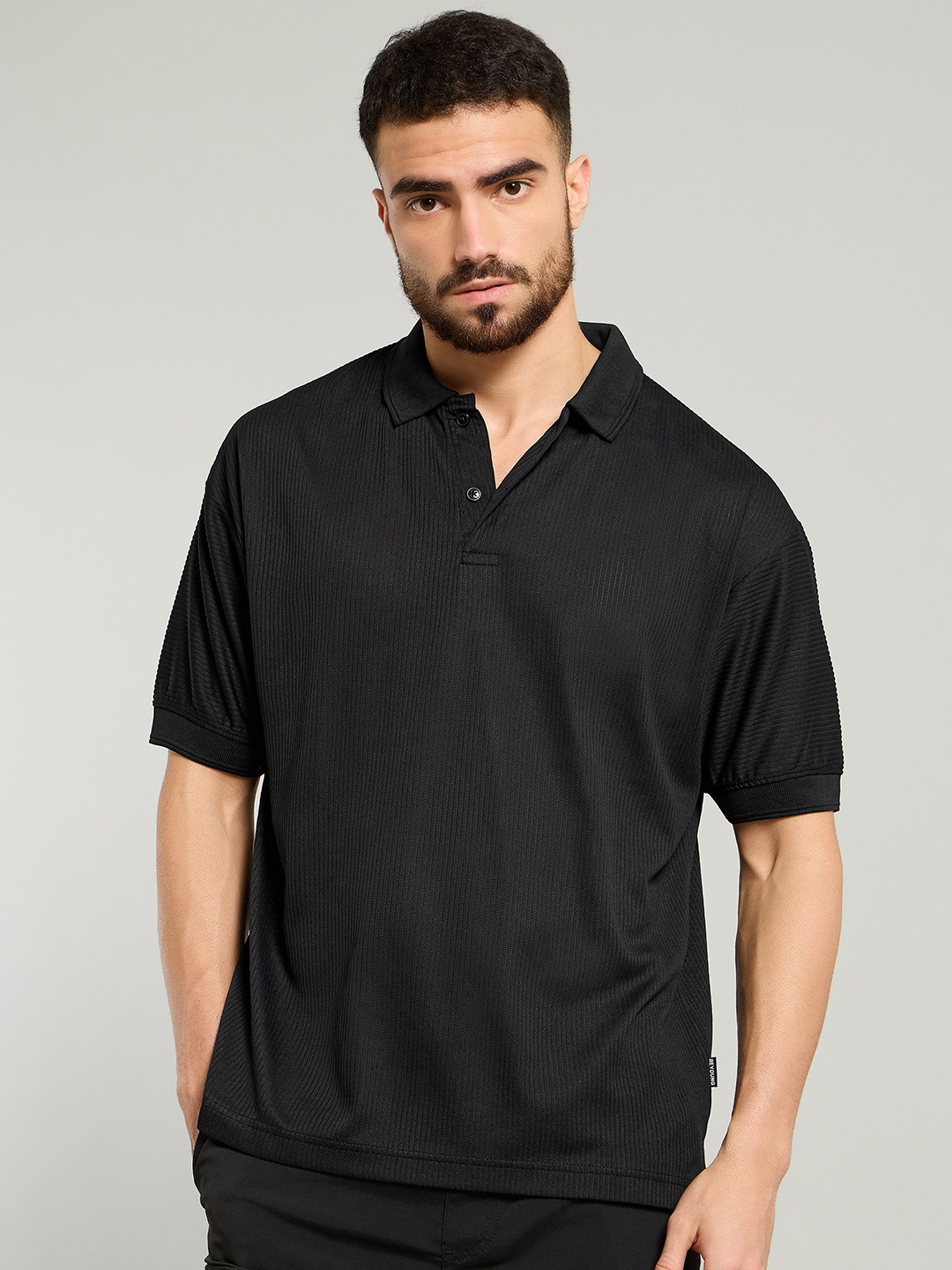 

Beyoung Men Polo Collar Extended Sleeves Pockets T-shirt, Black