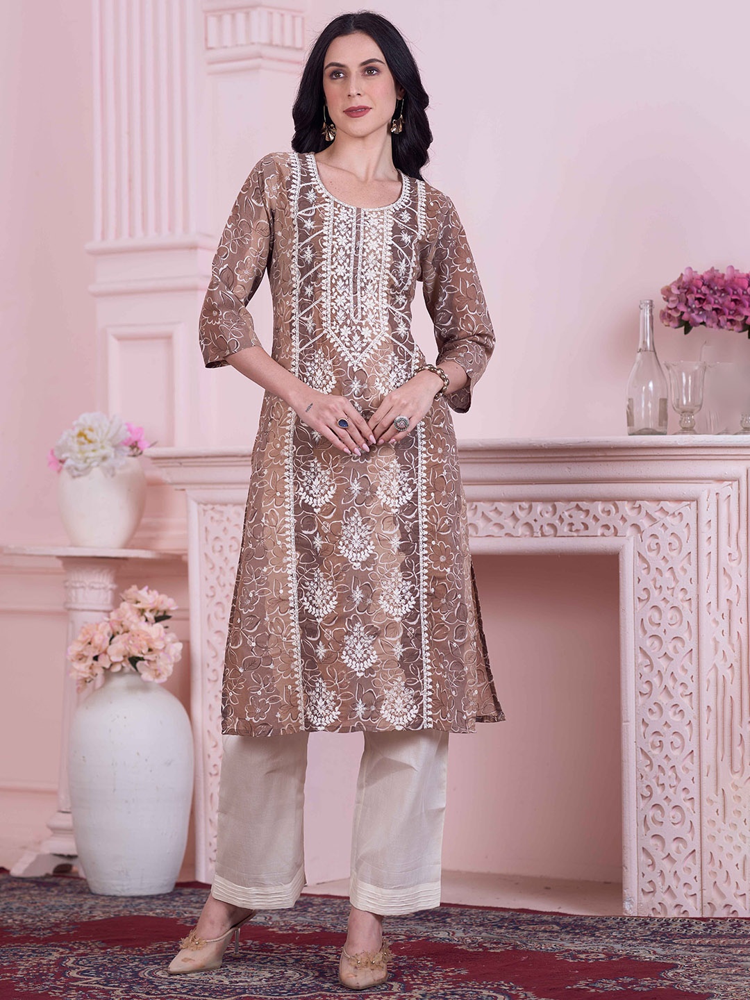 

Anouk Women Floral Printed Kurta, Brown