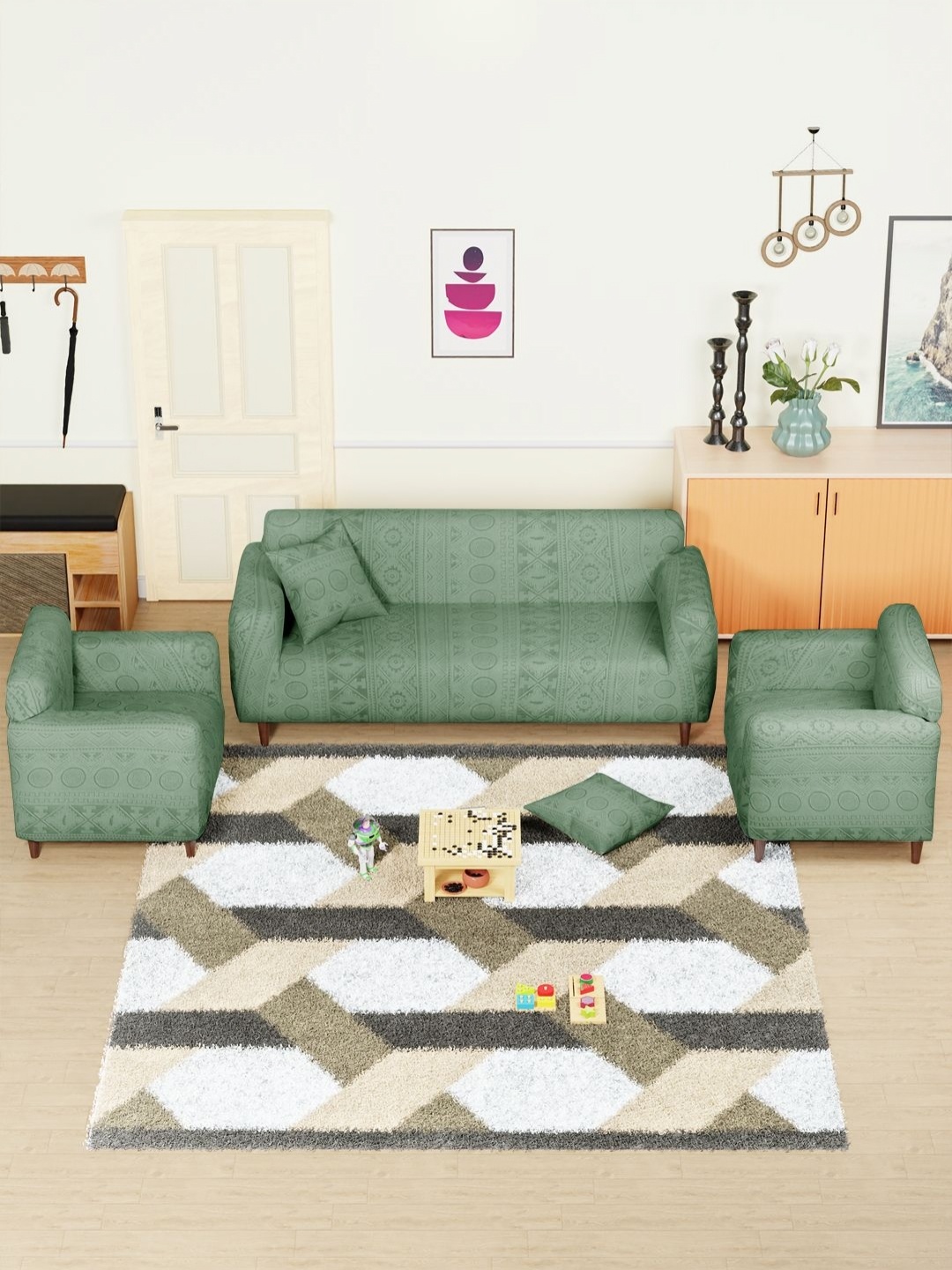 

Myntra Elegant Homes Green Printed Jacquard 5 Seater Sofa Cover With Arms