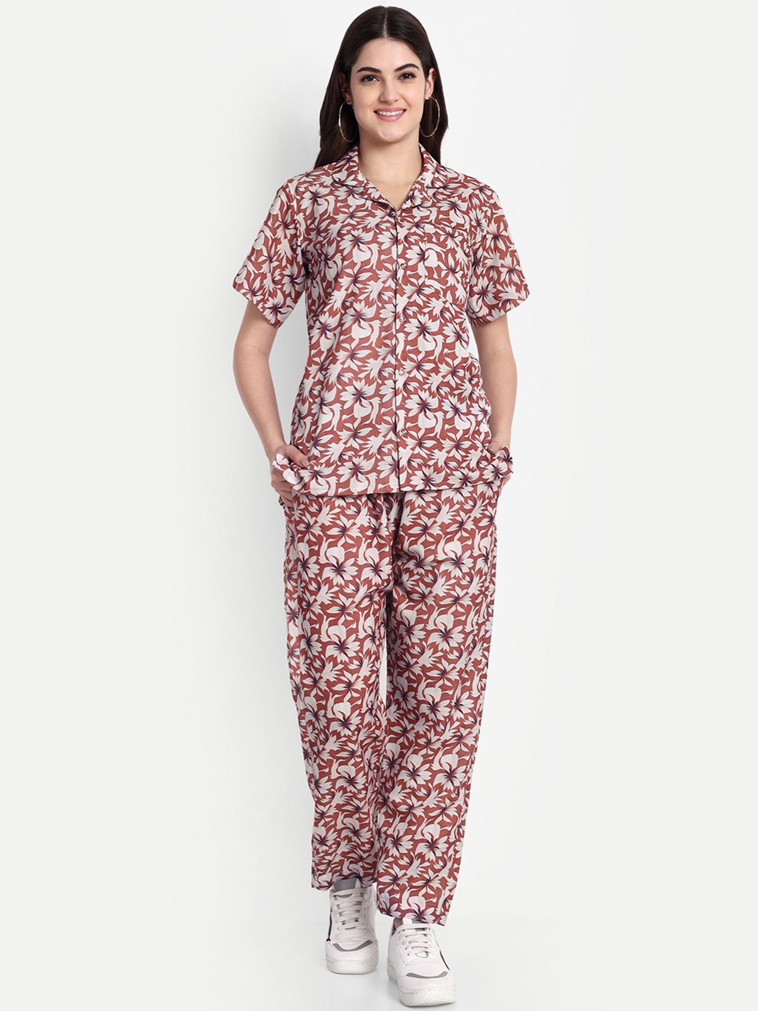 

TILISM Printed Pure Cotton Shirt & Trousers Co-Ord, Brown