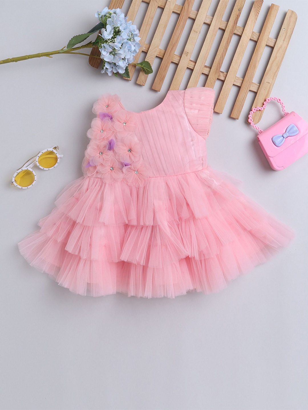 

MANY FROCKS & Net Fit & Flare Dress, Peach
