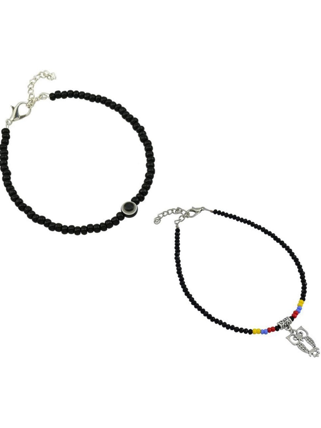 

HIGH TRENDZ Pack of 2 Single Leg Beads Alloy Anklet, Black