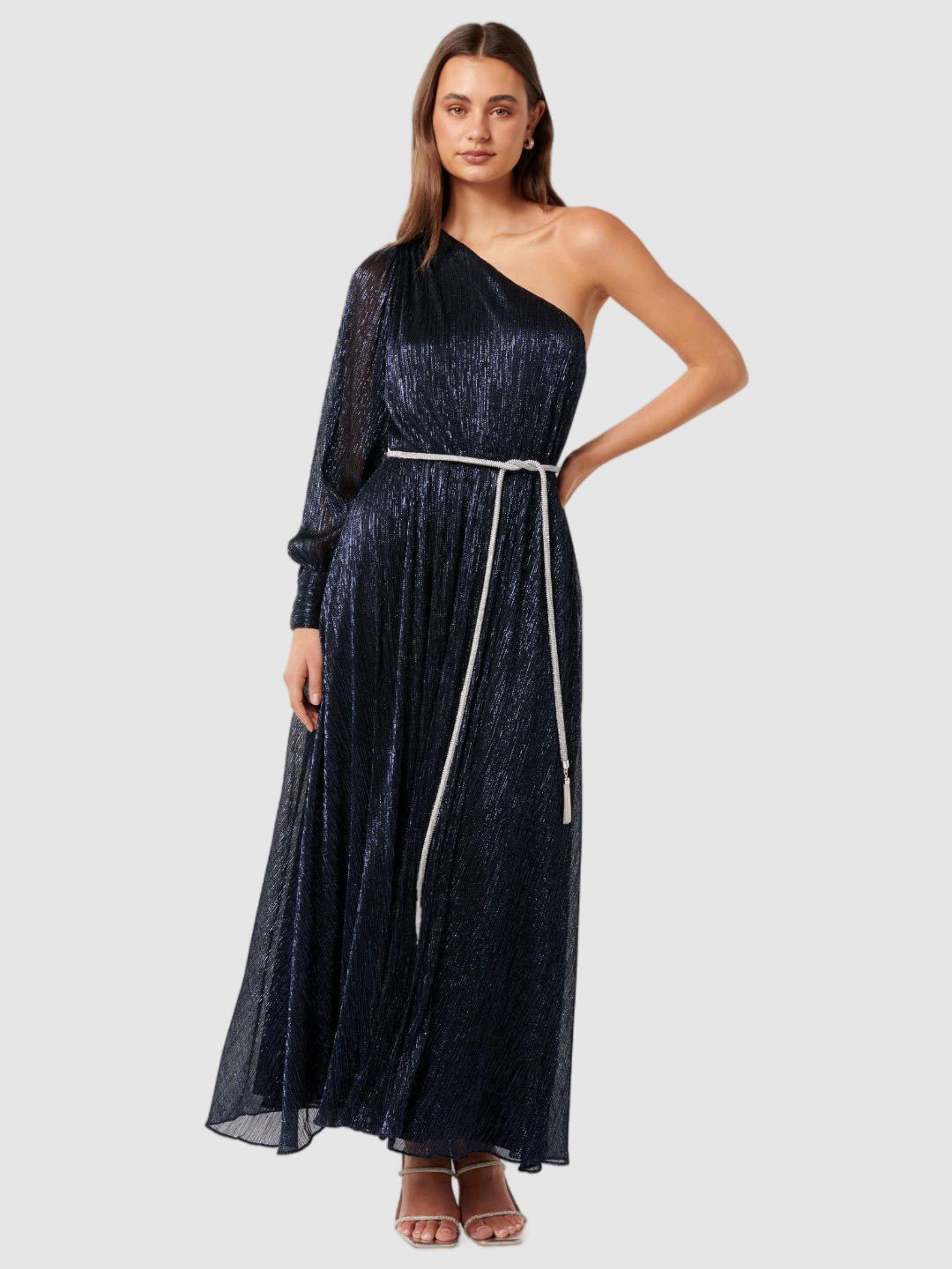 

Forever New One Shoulder Bishop Sleeve A-Line Maxi Dress, Blue