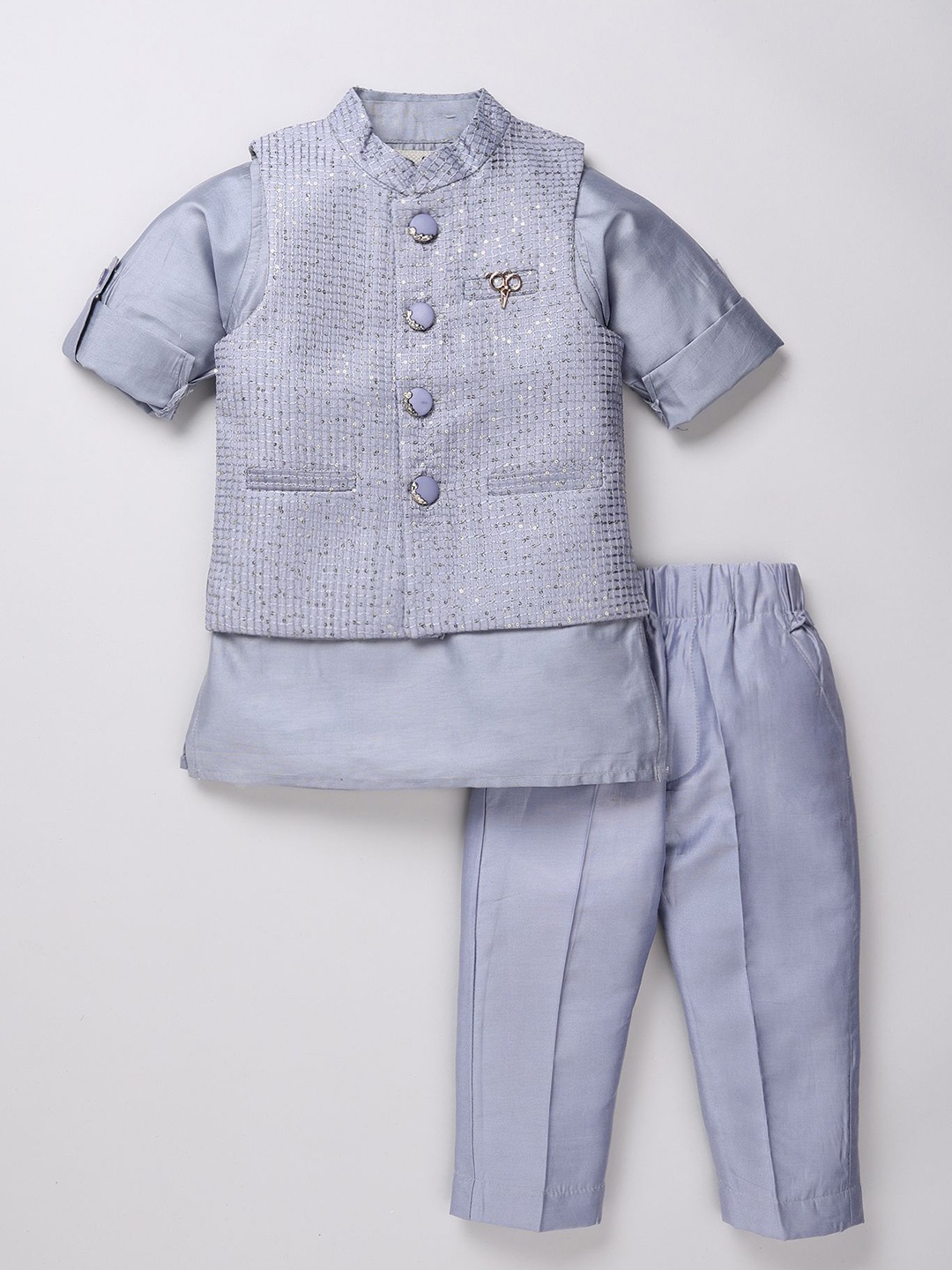 

Little Collars Boys Sequins Nehru Jacket Kurta Pajama Set, Grey