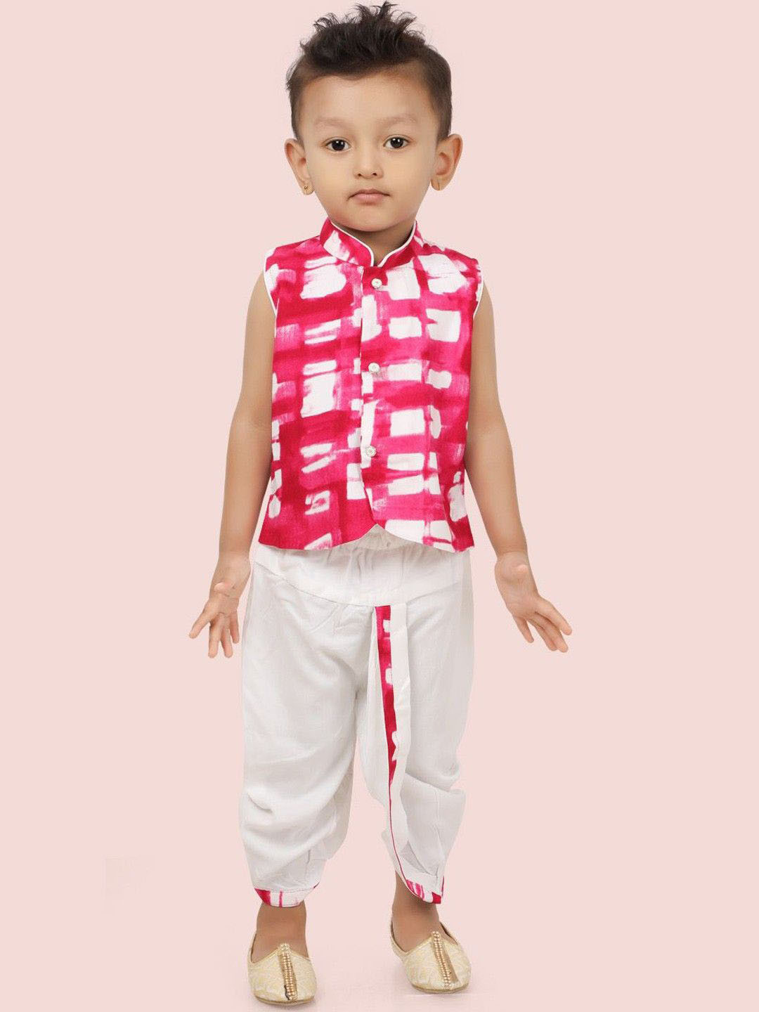 

Ethniks Neu-Ron Boys Printed Regular Pure Cotton Kurta with Dhoti Pants, Pink