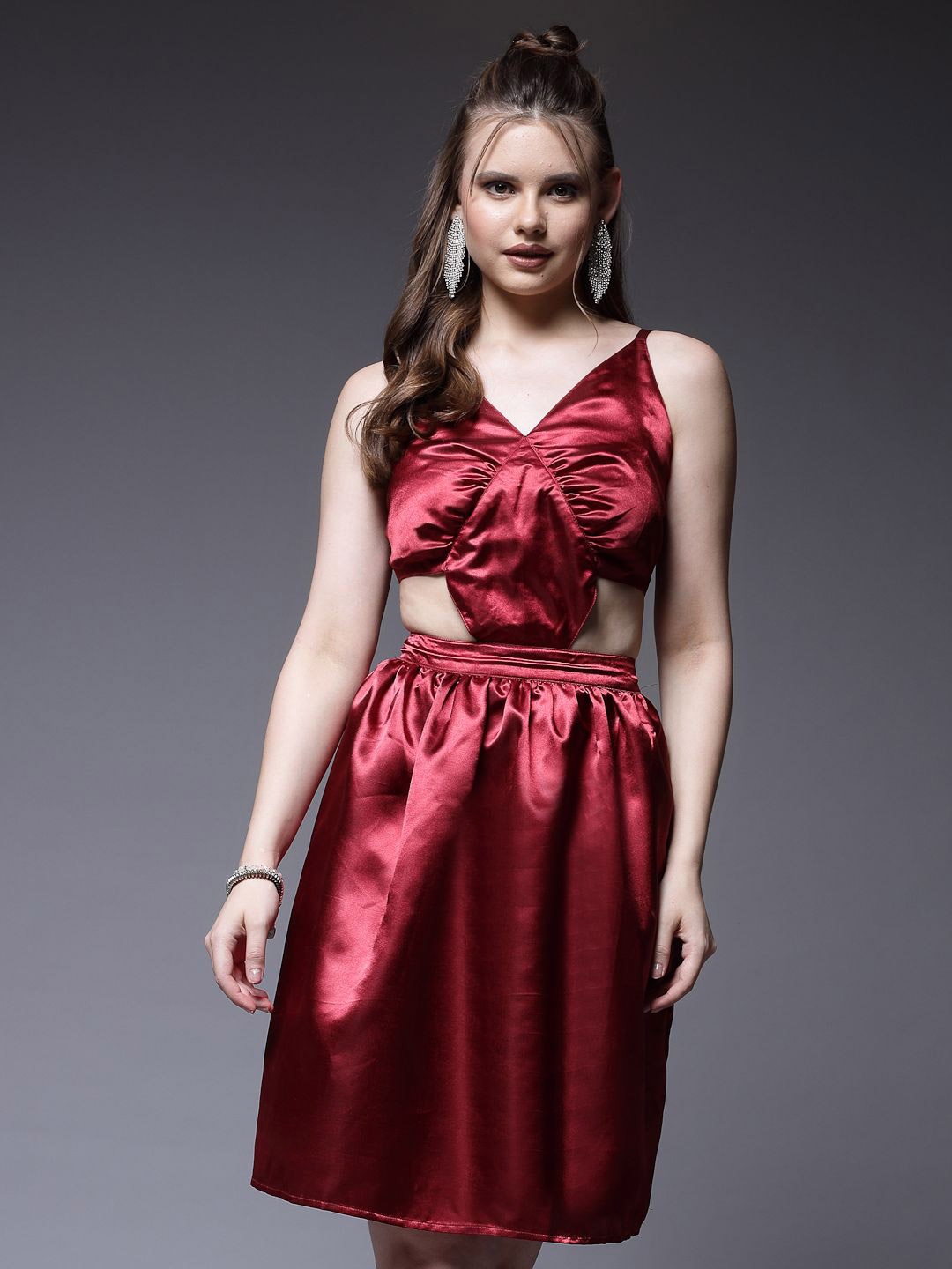 

BEING NAUGHTY Women V-Neck Fit & Flare Dress, Maroon
