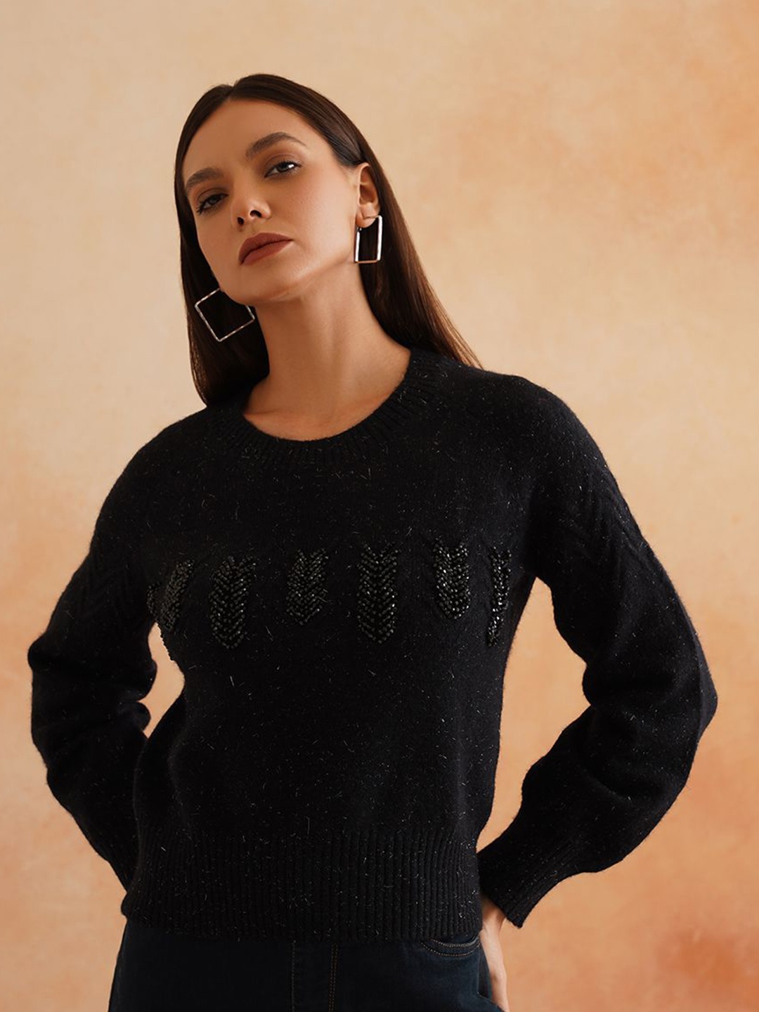 

Beatnik Women Embroidered Sweater Vest, Black