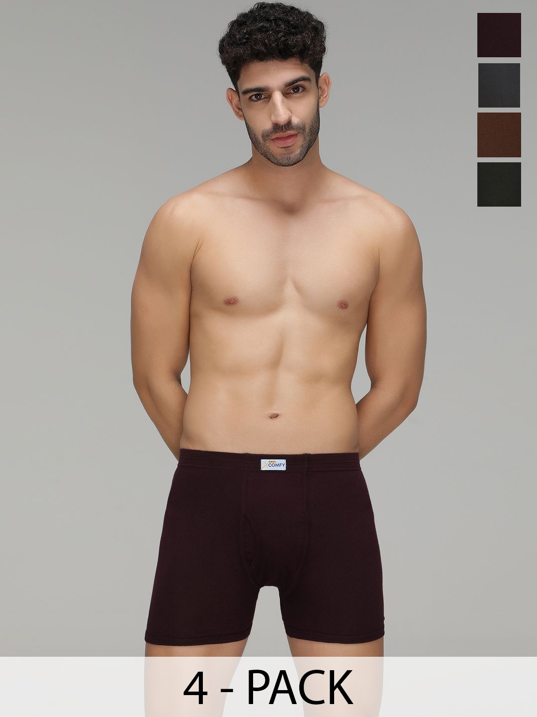

AMUL COMFY Pack Of 4 Pure Cotton Long Trunks AC-FCTRIE-MULTI-S-4PC, Black