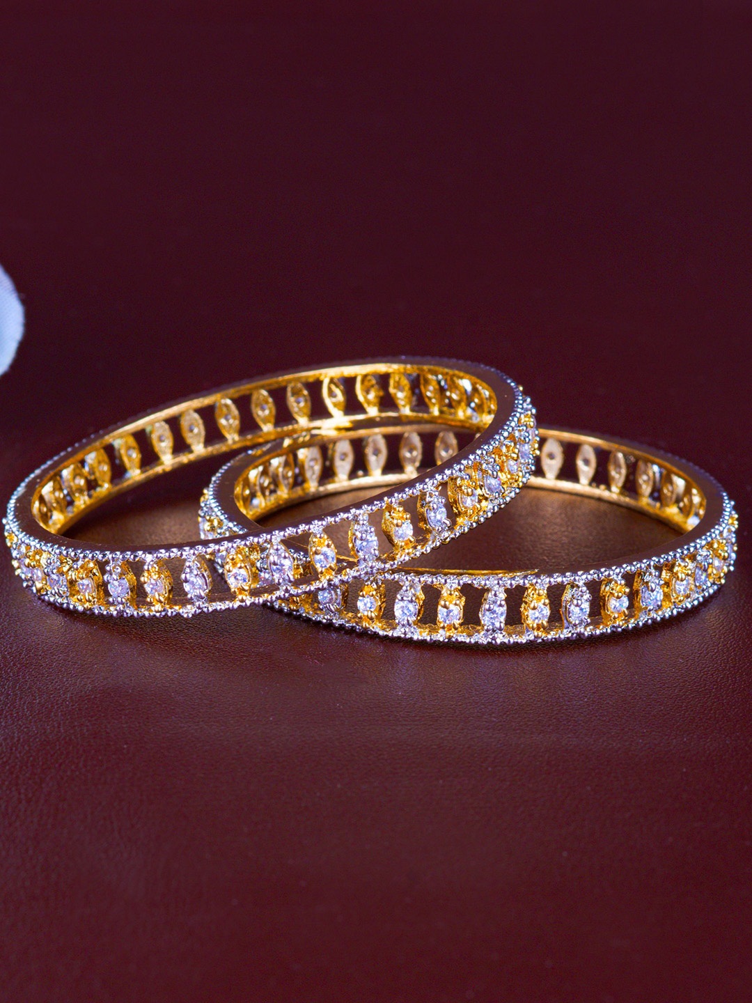 

Zevarly Set Of 2 Gold-Plated CZ Studded Bangles