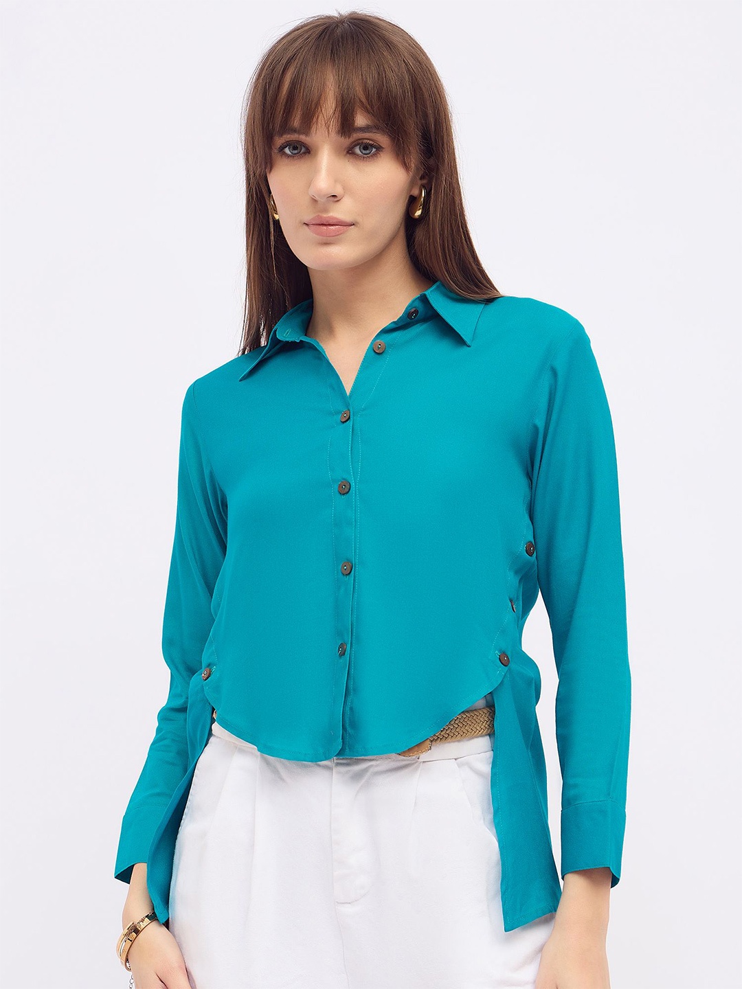 

DressBerry Shirt Style Crop Top, Turquoise blue