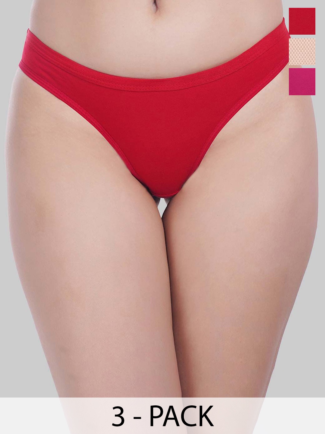 

YOU FOREVER Pack Of 3 Thong Briefs TONG01-SKN-PNK-RED-S, Pink