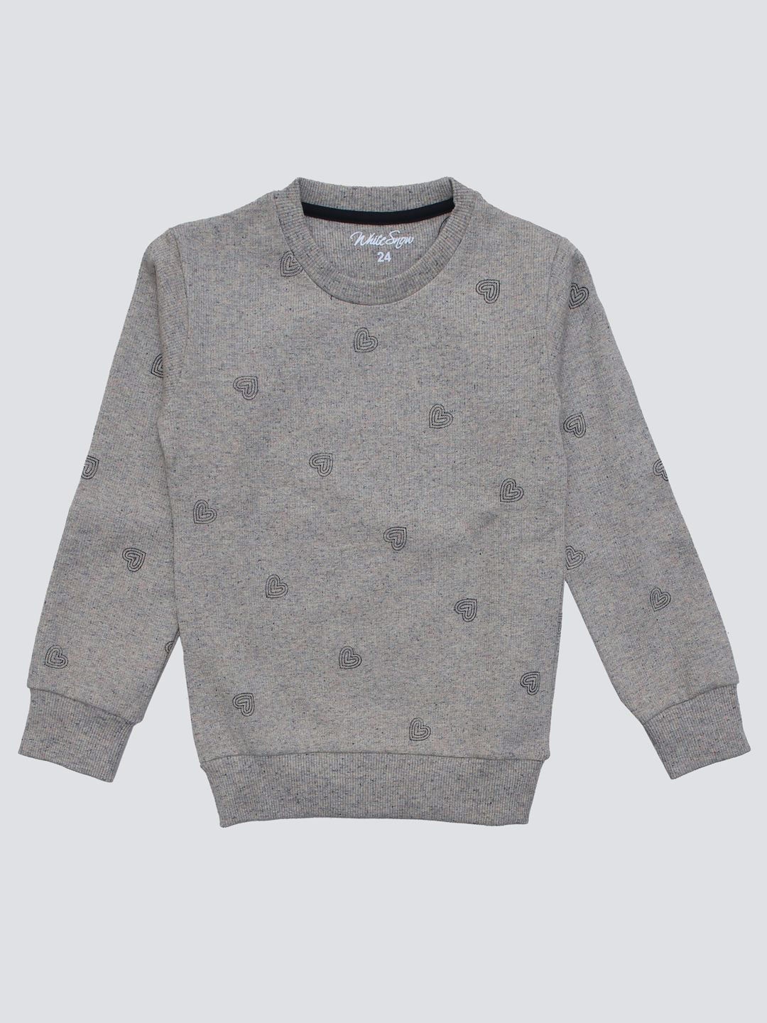 

White Snow Girls Printed Round Neck Pullover Sweatshirt, Beige