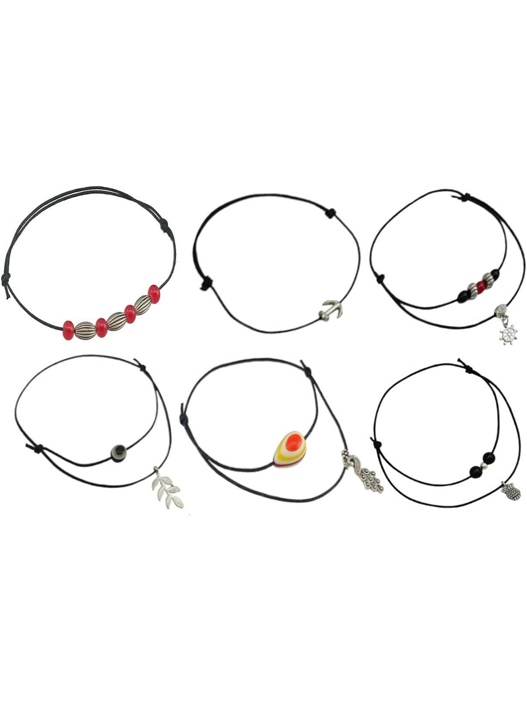 

HIGH TRENDZ Pack Of 6 Beaded Anklets, Silver