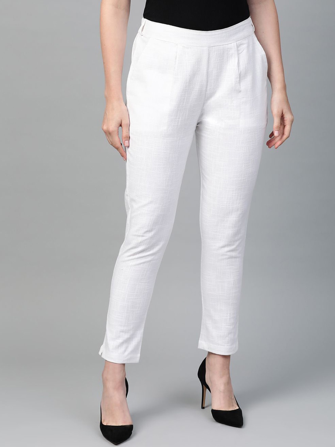 

YASH GALLERY Women Regular Fit Mid-Rise Cotton Trousers, White