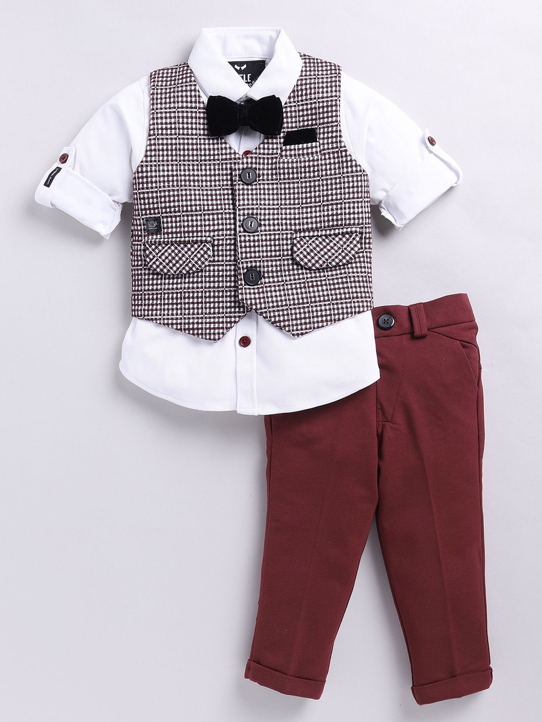 

Little Collars Boys 4 Pcs Checked Waistcoat Suit, Maroon