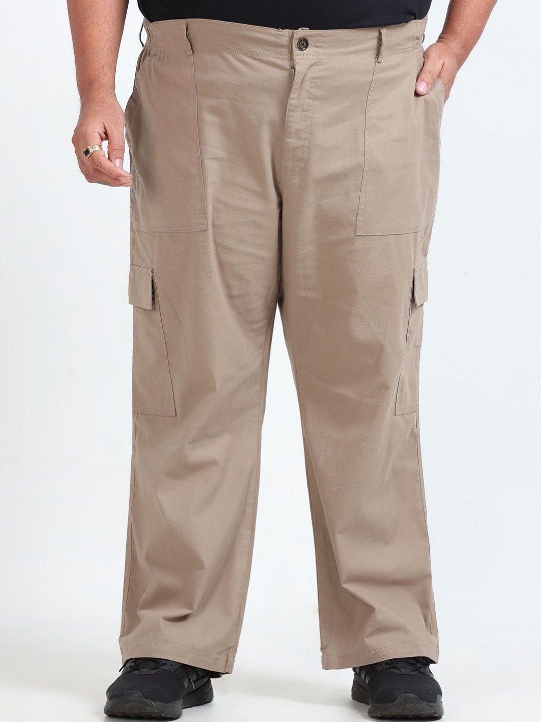 

NEVER NEUD Men Relaxed Loose Fit Curve Cargos Trousers, Khaki