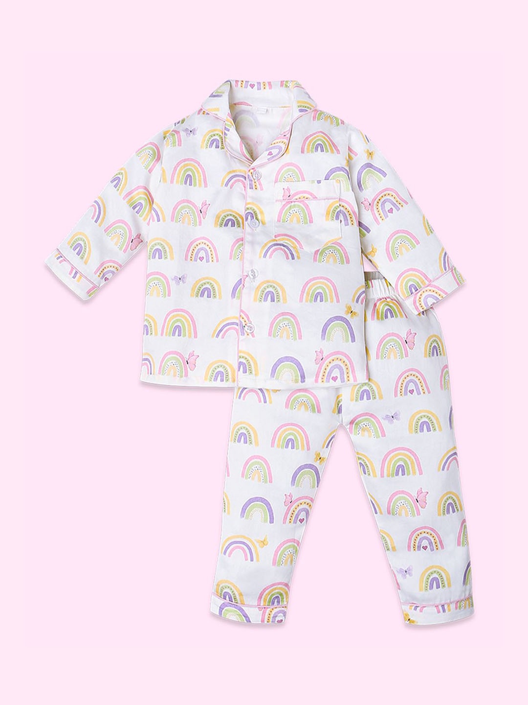 

Fancy Fluff Girls Organic Cotton Printed Night suit, Pink
