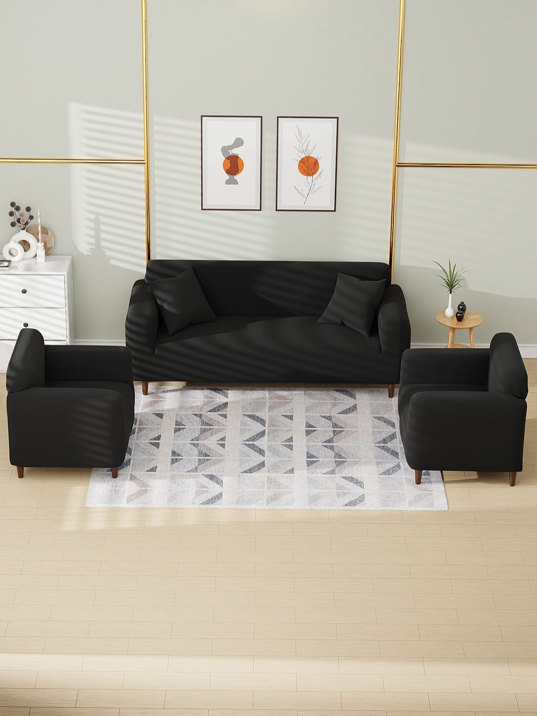 

Myntra Elegant Homes Black 5 Seater Sofa Cover With Arms