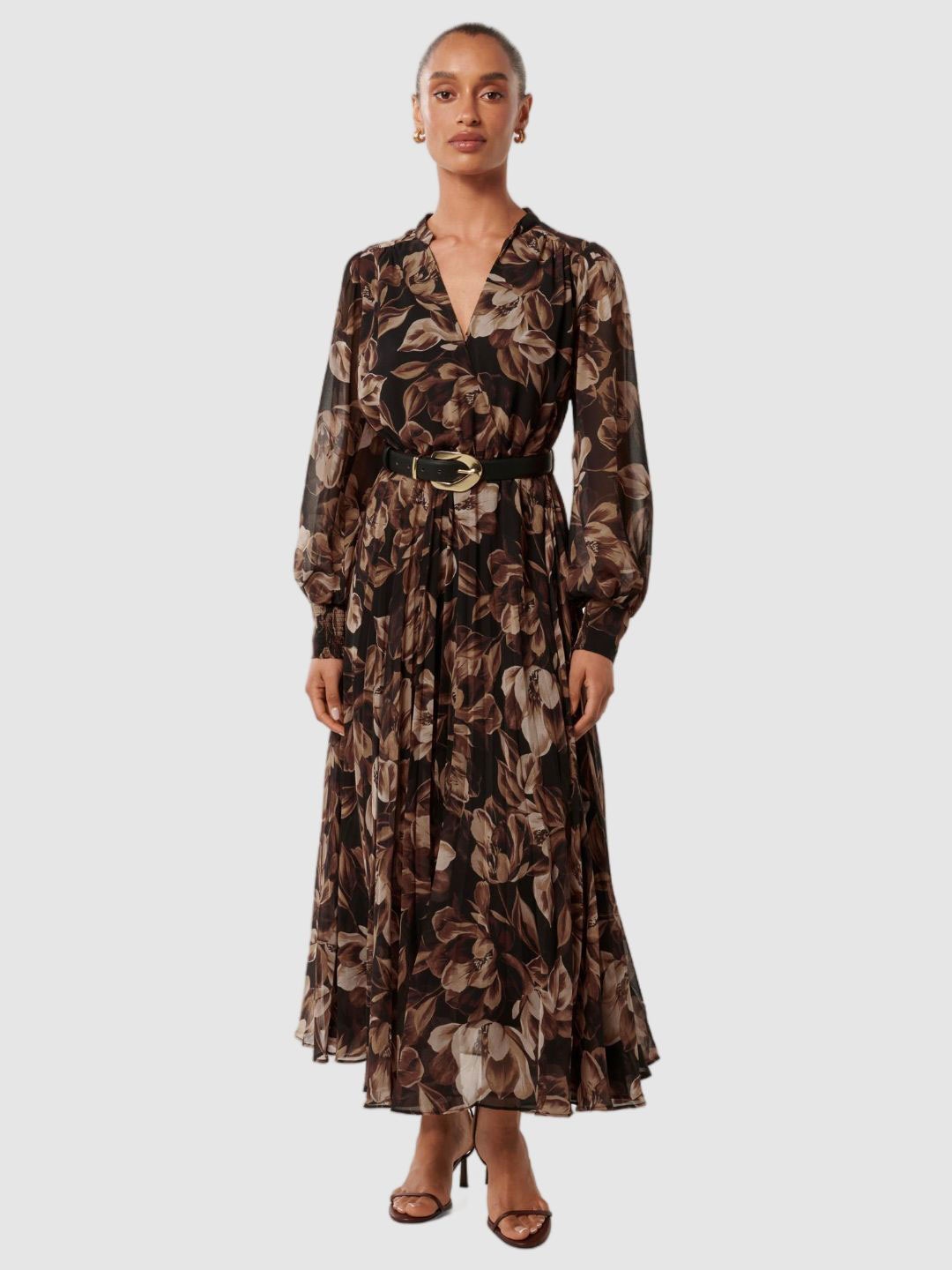 

Forever New Floral Print Bishop Sleeve A-Line Midi Dress, Multi