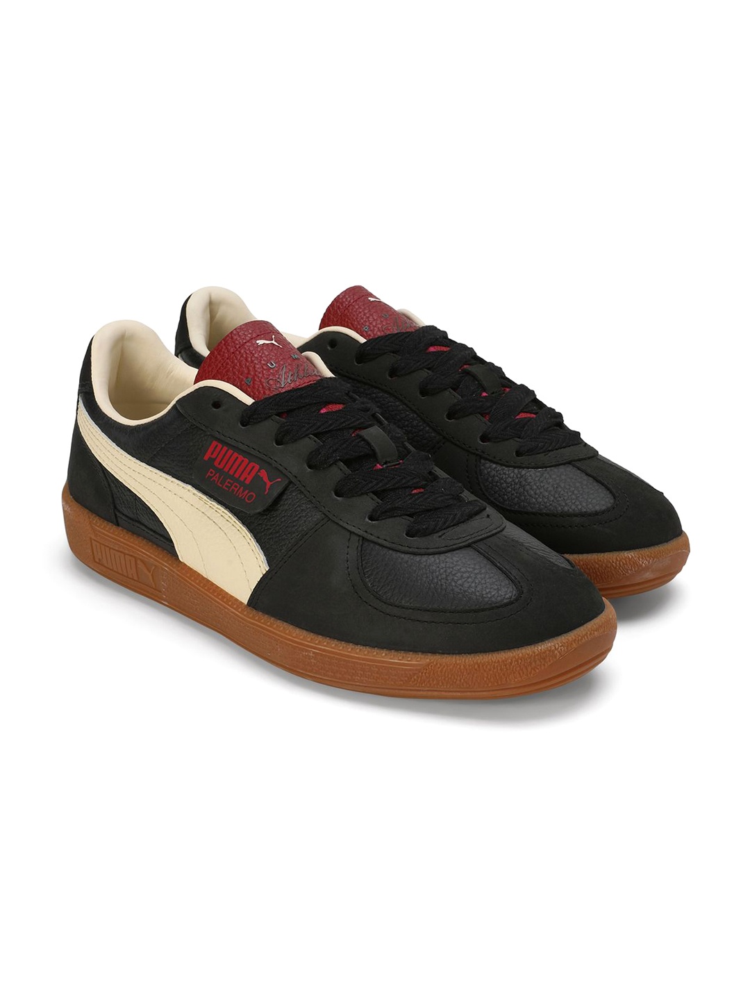 

Puma Palermo Players Lane Unisex Colourblocked Leather Lace-Up Sneakers, Black