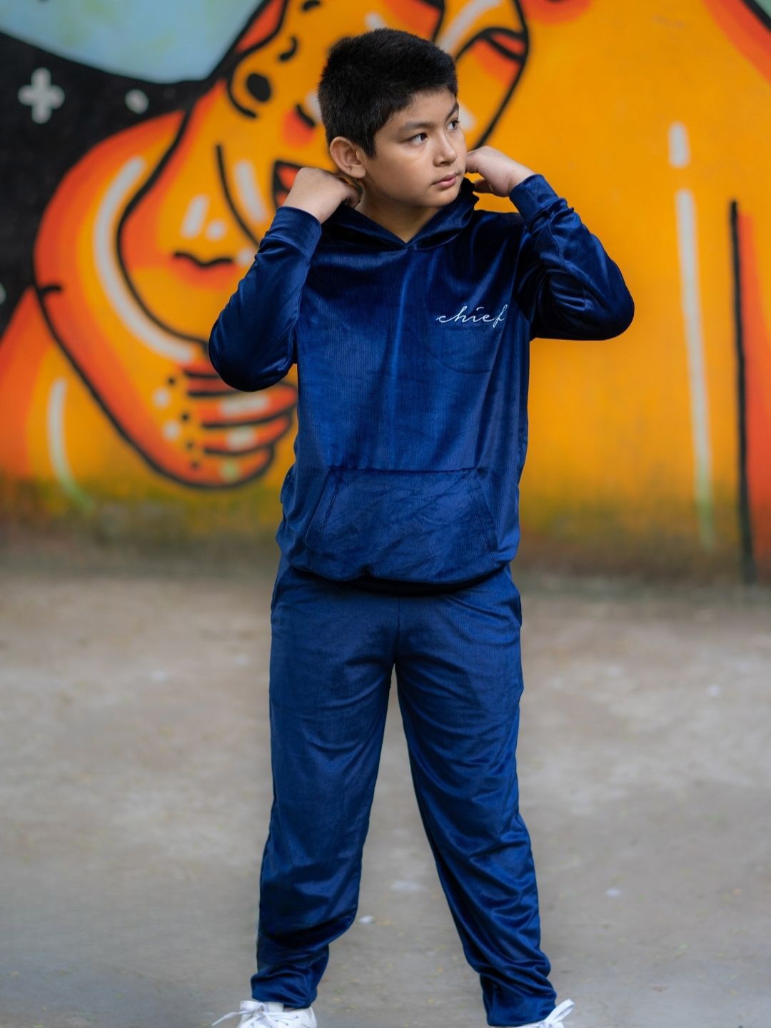 

Nap Chief Kids Reserved Velour Relaxed Fit Embroidered Hoodie With Joggers, Navy blue