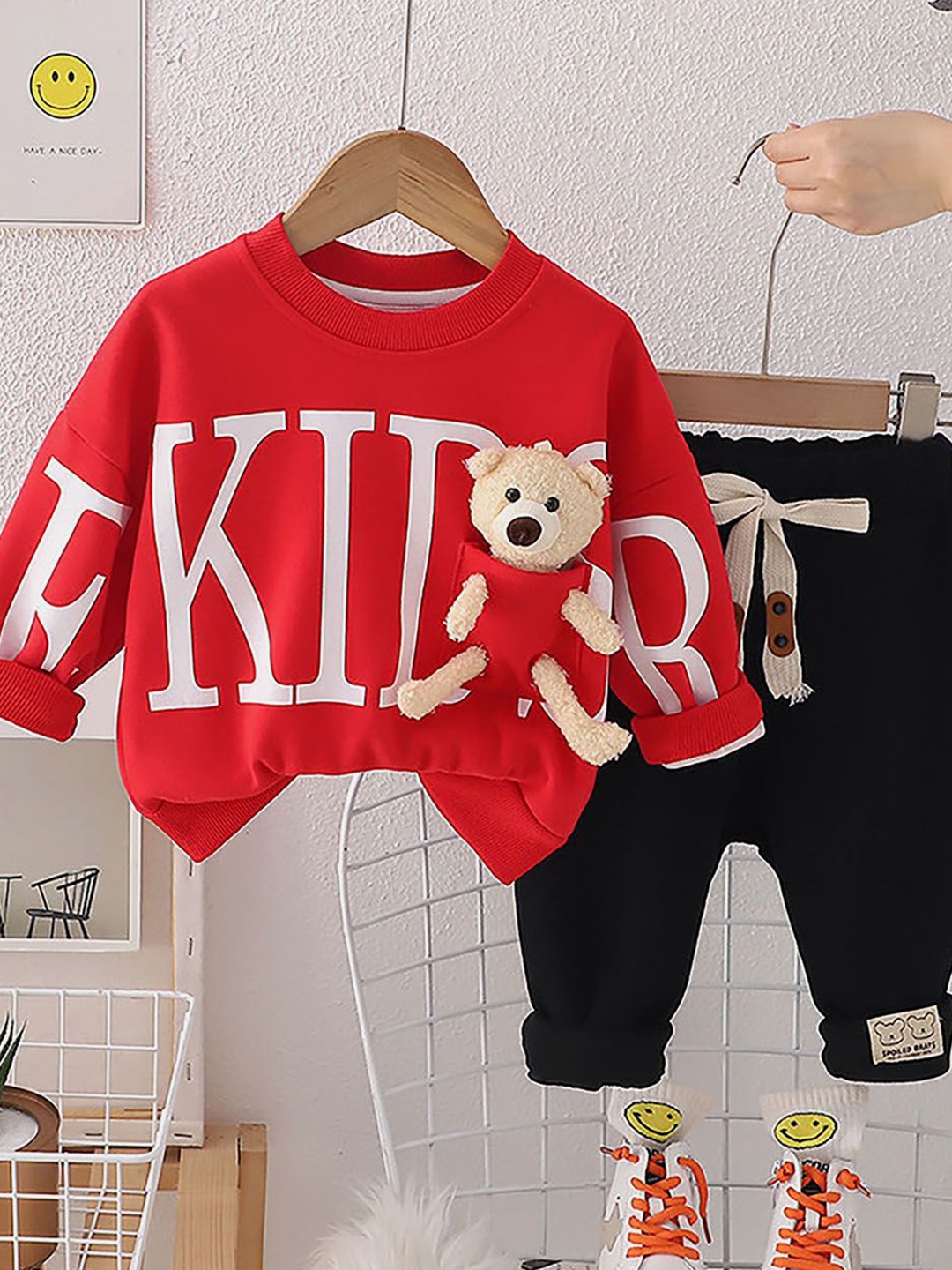 

Little Surprise Box LLP Kids Printed Sweatshirt With Trousers, Red