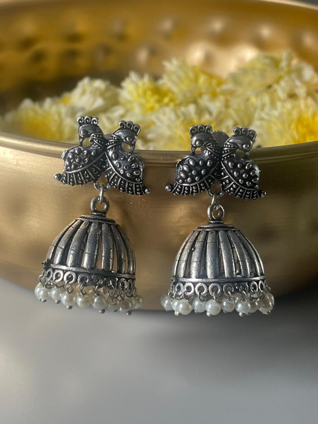 

Niska Artificial Stones Studded Contemporary Jhumkas Earrings, Silver