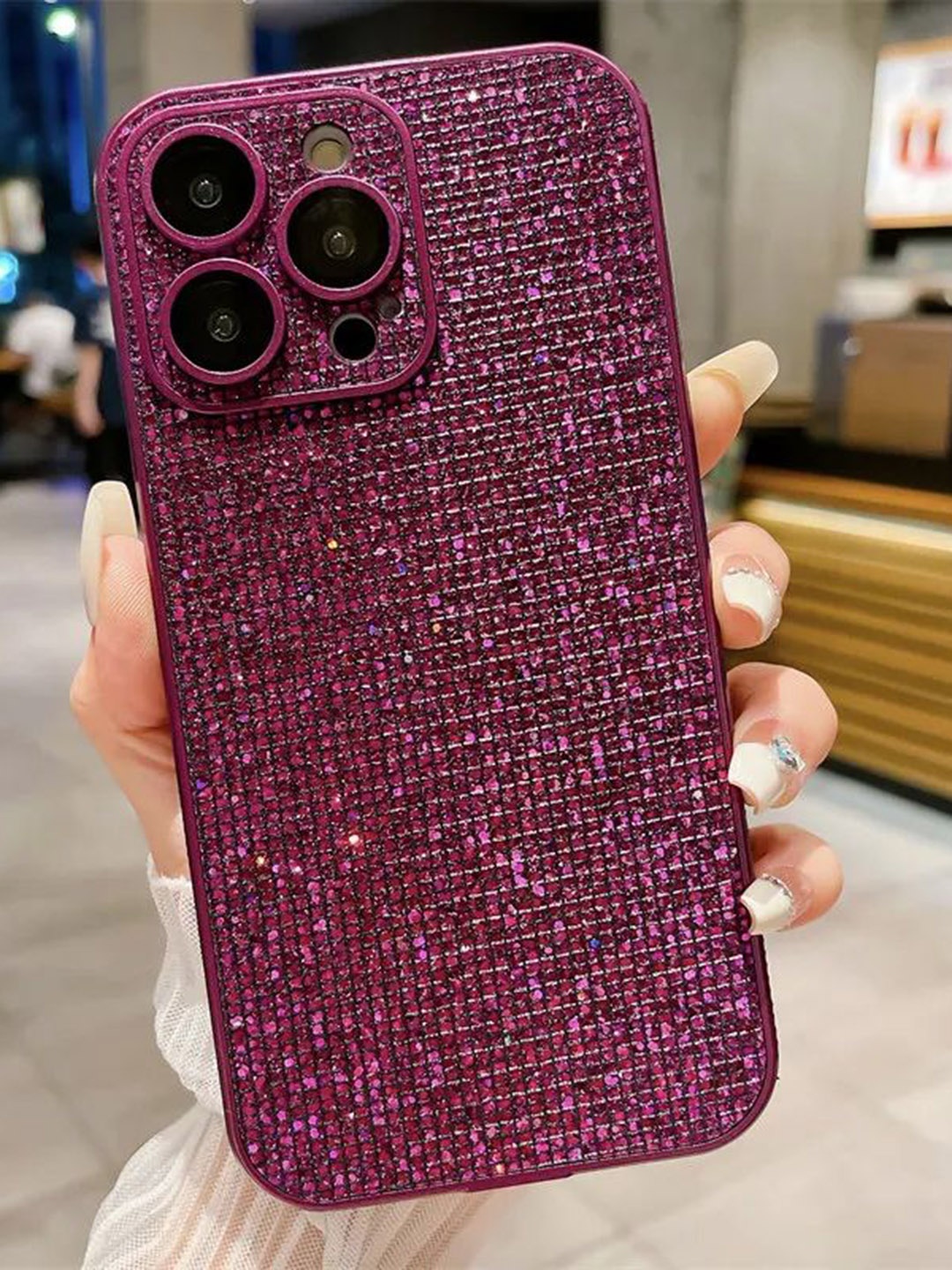 

Luxury Kase Glitter iPhone 14 Pro Back Case Mobile Accessories, Purple