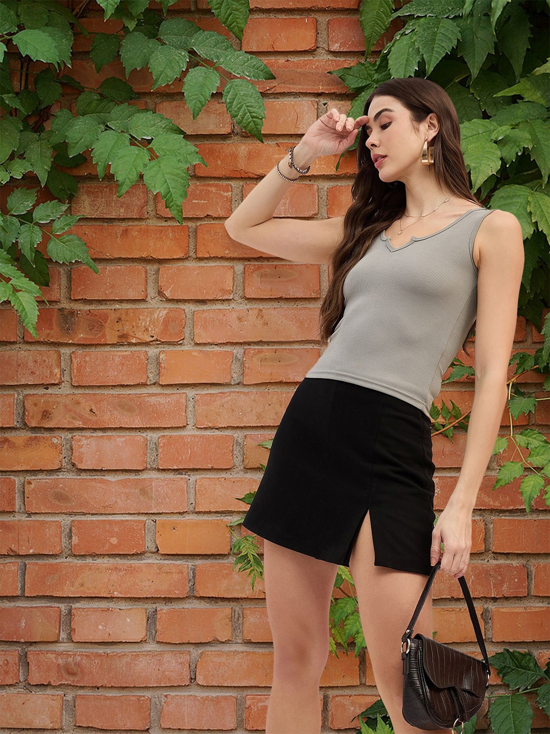 

DressBerry Women Solid Fitted Top, Grey