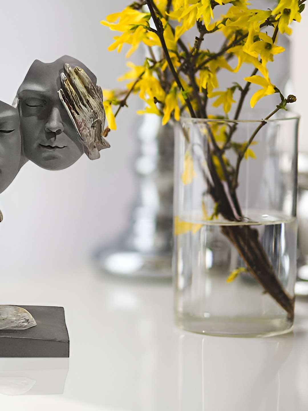 

Vrinban International Grey Human Face And Hand Figurine Showpiece