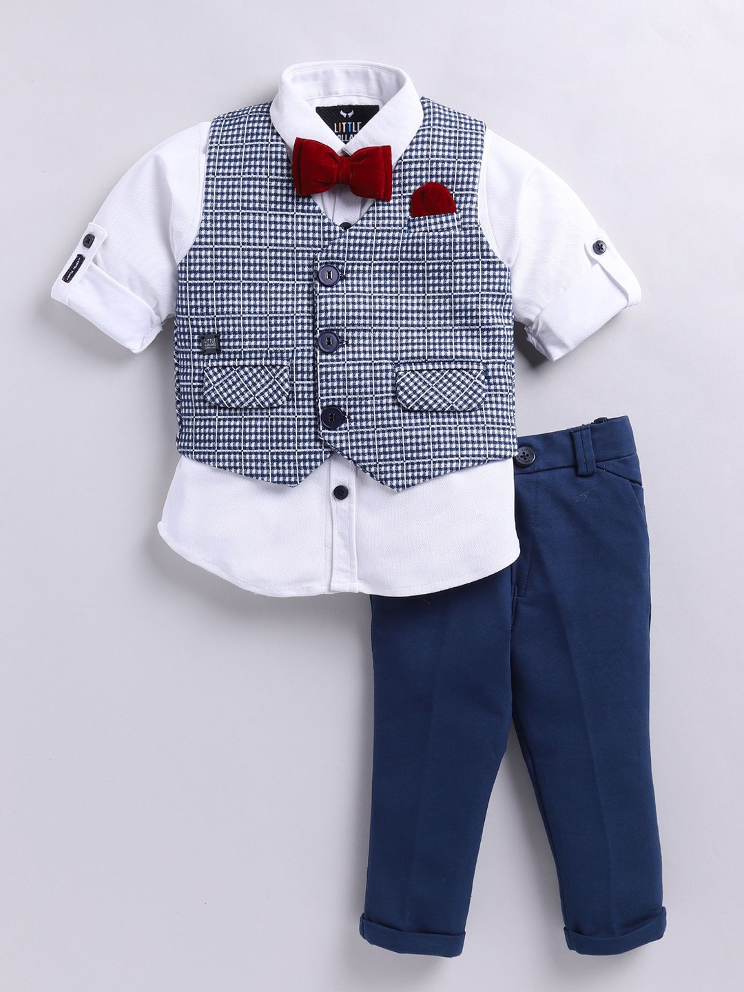 

Little Collars Boys 4 Pcs Checked Waistcoat Suit, Blue